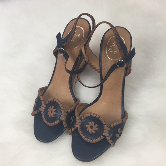 Navy Blue Jack Rogers Wedges - Picture 1 of 8